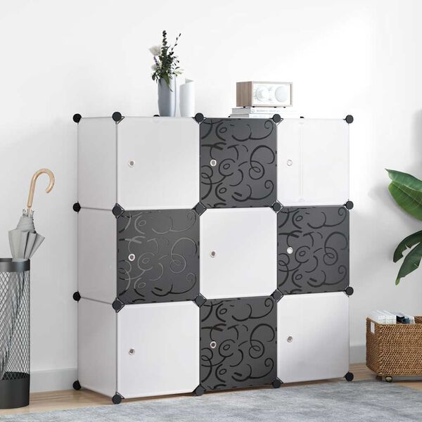 vidaXL Armadio Salvaspazio a Cubo con 9 Scomparti Bianco e Nero