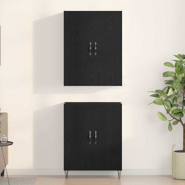vidaXL Credenza 2 pcs Rovere Nero Legno ingegnerizzato e vetro