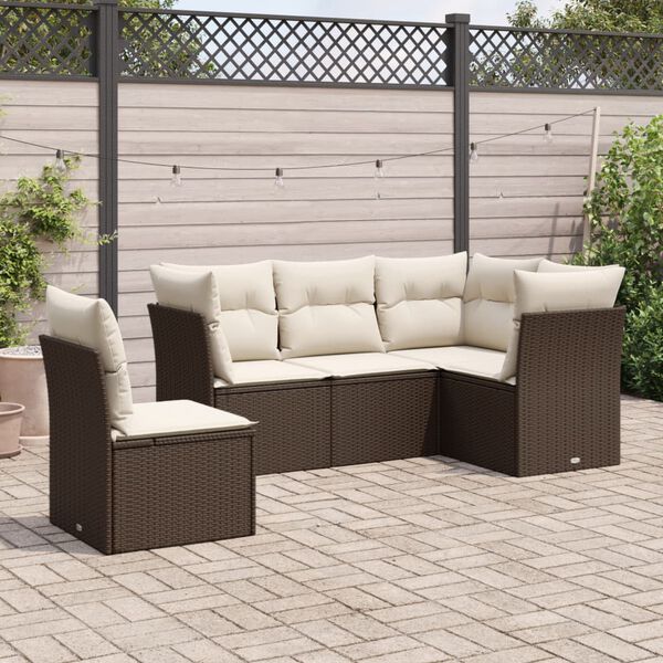 vidaXL Set Divano da Giardino 5 pz con Cuscini Marrone in Polyrattan