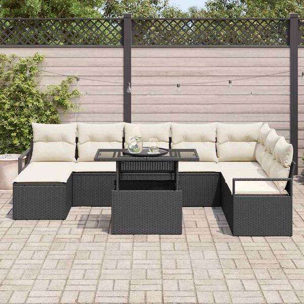 vidaXL Set Divano da Giardino con archiviazione 9 pcs Nero Poly Rattan
