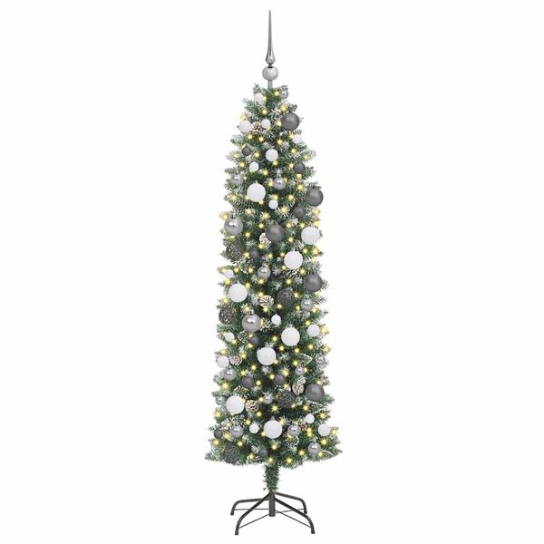 vidaXL Albero di Natale Artificiale Sottile Verde e Bianco 180 cm
