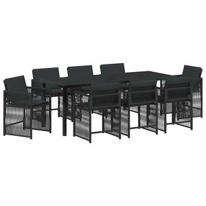 vidaXL Set da Pranzo per Giardino 9 pcs Nero polyrattan