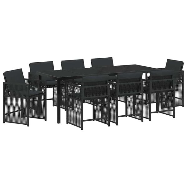 vidaXL Set da Pranzo per Giardino 9 pcs Nero polyrattan