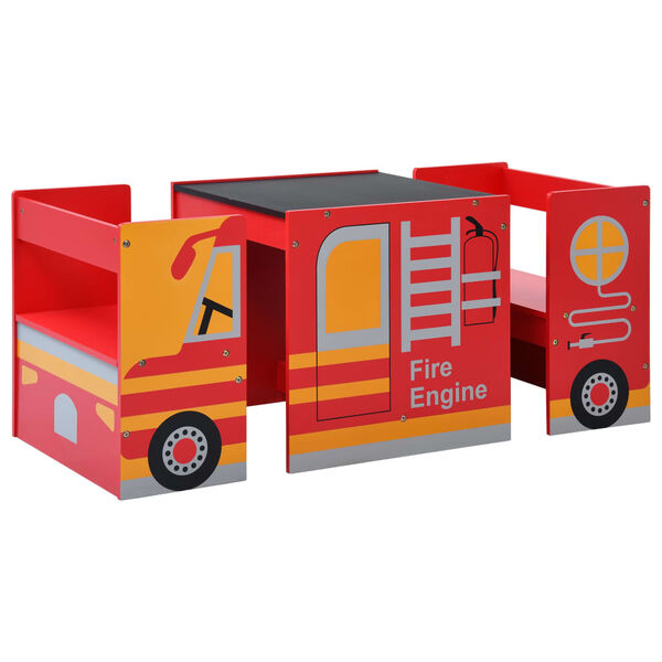 vidaXL Set e Tavolo Sedie per Bambini 3pz Design Camion Pompieri Legno