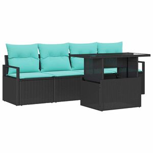 vidaXL Set Divano da Giardino 5 pz 4-Numero di posti Nero polyrattan