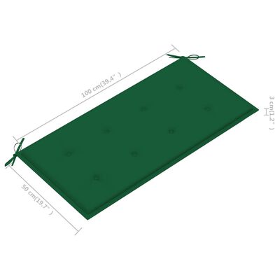 vidaXL Panca da Giardino con Cuscino Verde 112 cm in Legno Teak