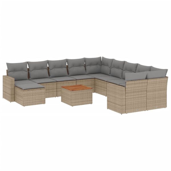 vidaXL Set Divano da Giardino 12 pz con Cuscini Beige Misto Polyrattan