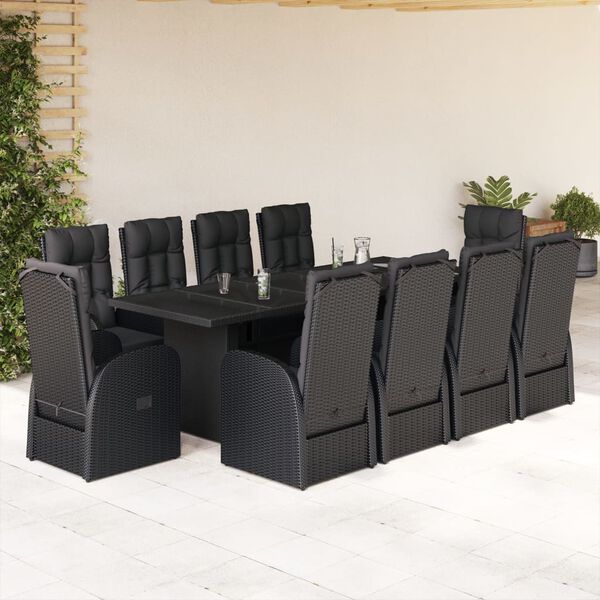 vidaXL Set da Pranzo da Giardino 11 pz con Cuscini in Polyrattan Nero