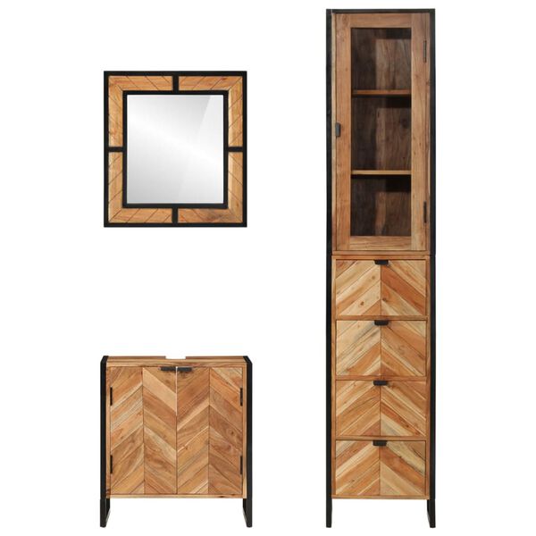 vidaXL Set Mobili da Bagno 3 pz in Ferro e Legno Massello di Acacia
