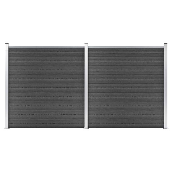 vidaXL Set Pannelli di Recinzione in WPC 353x186 cm Nero