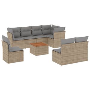 vidaXL Set Divano da Giardino 9 pz con Cuscini Beige Misto Polyrattan