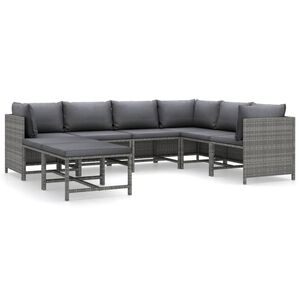 vidaXL Set Divani da Giardino 8 pz con Cuscini in Polyrattan Grigio