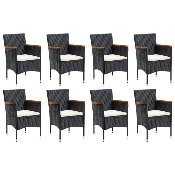 vidaXL Set Pranzo da Giardino 9 pz con Cuscini in Polyrattan Nero