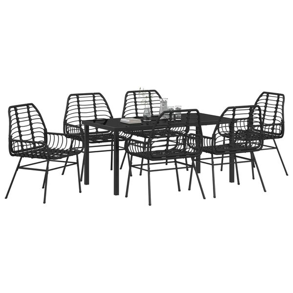 vidaXL Set da Pranzo per Giardino 7 pcs Nero polyrattan