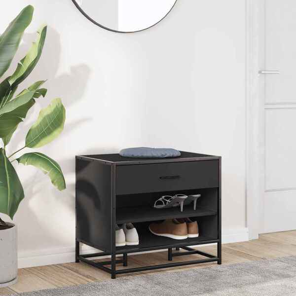 vidaXL Panca Portaoggetti Nera 60x40x53,5 cm Multistrato e Metallo