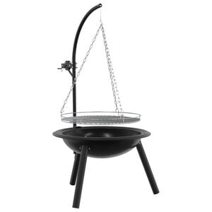 vidaXL Braciere con griglia regolabile ⌀55,5 x 107,5 cm Acciaio Nero