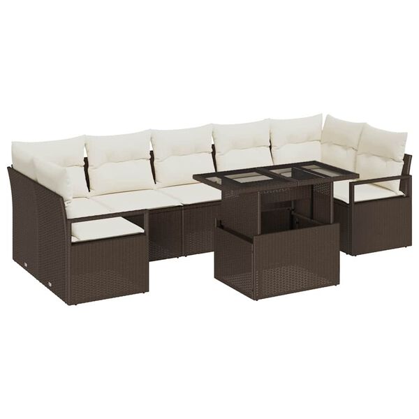 vidaXL Set Divano da Giardino 8 pcs Marrone e crema polyrattan