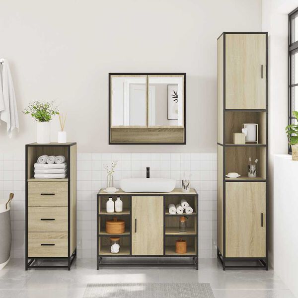 vidaXL Set Mobili da Bagno 3 pz Rovere Sonoma in Legno Multistrato