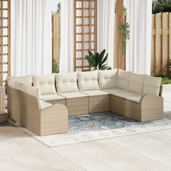 vidaXL Set Divano da Giardino 9 pcs Beige e bianco Poly Rattan