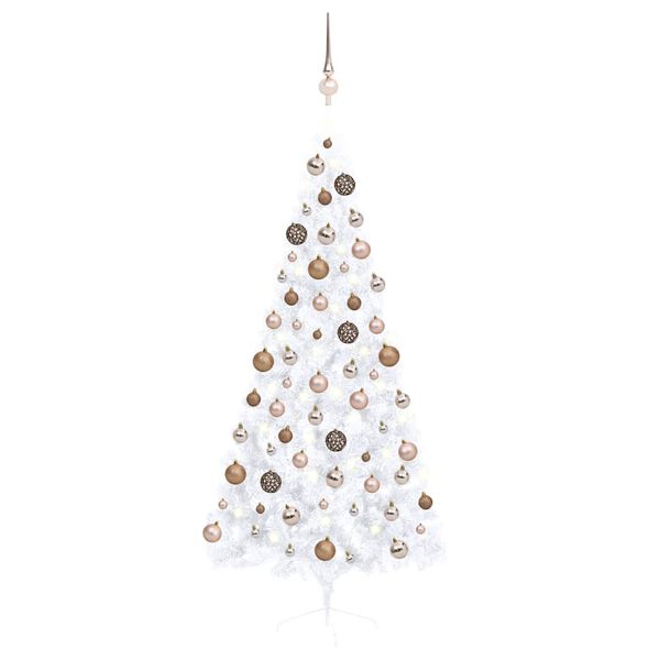vidaXL Albero di Natale a Met&agrave; Preilluminato con Palline Bianco 180 cm