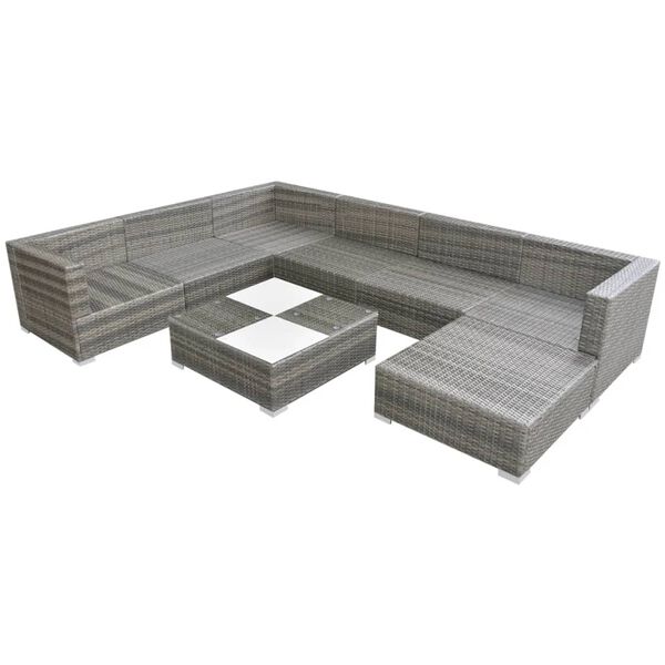 vidaXL Set Divani da Giardino 8 pz con Cuscini in Polyrattan Grigio