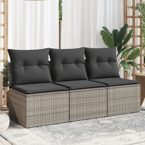 vidaXL Divano da Giardino con Cuscini 3 Posti Grigio in Polyrattan