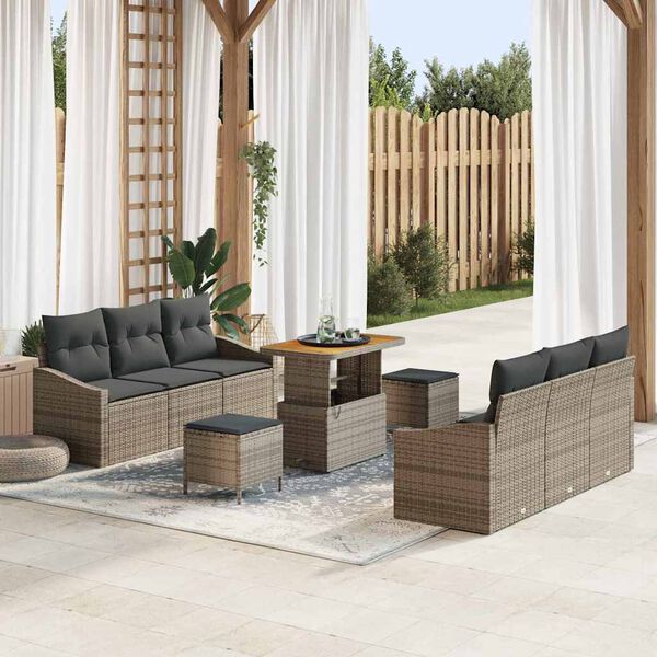 vidaXL Set Divano da Giardino con cuscino 9 pcs Grigio Poly Rattan