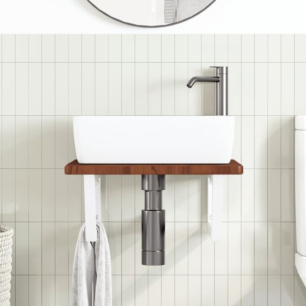 vidaXL Ripiano a Parete per Lavabo in Acciaio e Massello di Rovere
