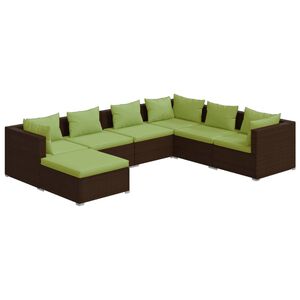 vidaXL Set Divani da Giardino 7 pz con Cuscini in Polyrattan Marrone