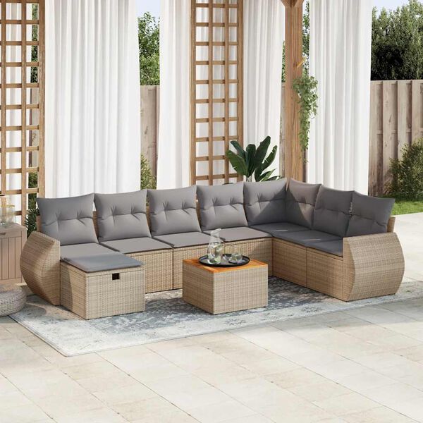 vidaXL Set Divano da Giardino 9 pz con Cuscini Beige in Polyrattan