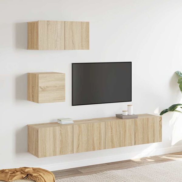 vidaXL Set di Mobili Porta TV 4 pz Rovere Sonoma in Legno Multistrato