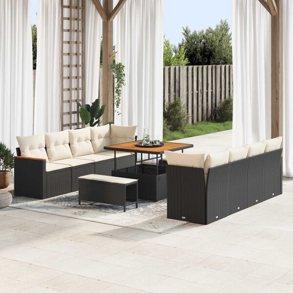 vidaXL Set Divano da Giardino 11 pcs Nero polyrattan