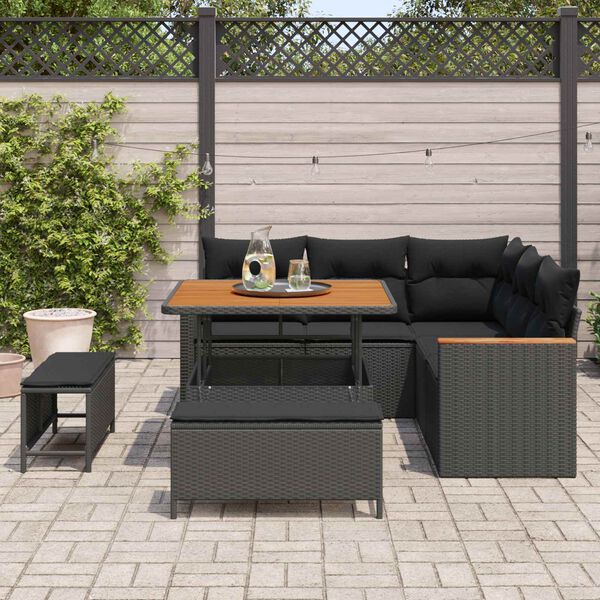 vidaXL Set Divano da Giardino con cuscino 8 pcs Nero Poly Rattan