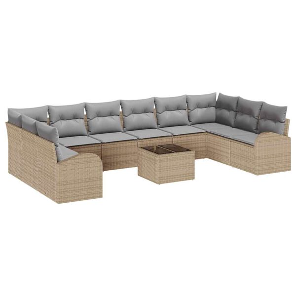 vidaXL Set di divani con cuscino 11 pcs Beige Polyrattan