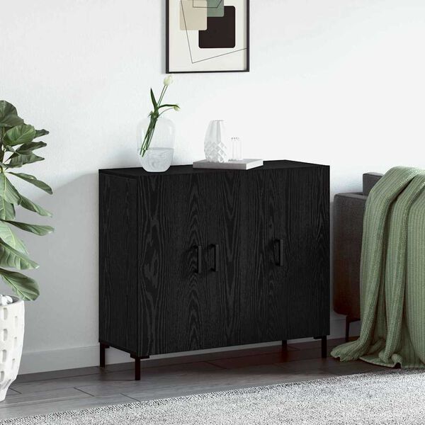 vidaXL Credenza Rovere Nero 90 x 34 x 80 cm Legno multistrato