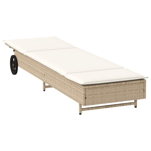 vidaXL Lettino Prendisole con Ruote e Cuscino in Polyrattan Beige