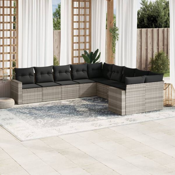 vidaXL Set Divano Giardino 10 pz con Cuscini Grigio Chiaro Polyrattan