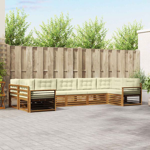 vidaXL Set divani 7 pcs Naturale e Crema Legno di Acacia Massello