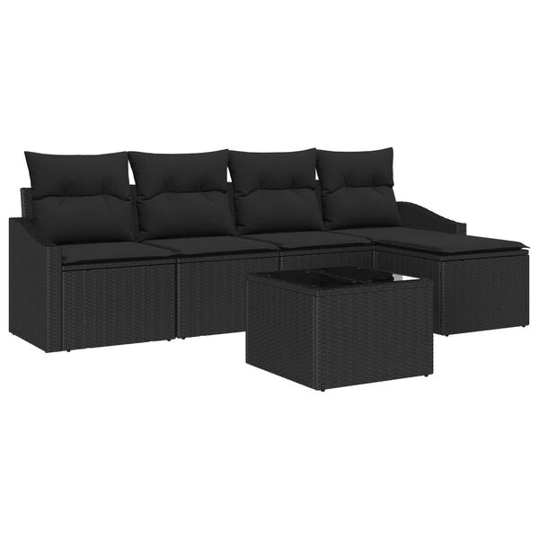 vidaXL Set di divani con cuscino 6 pcs Nero polyrattan