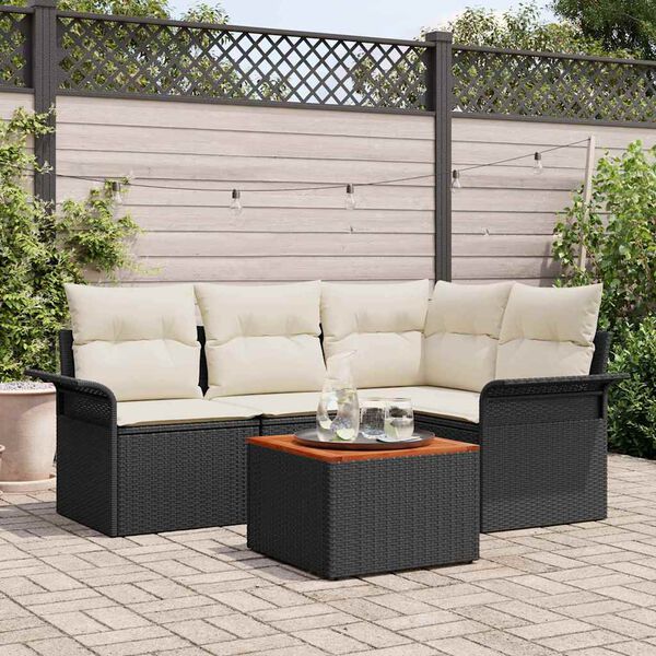 vidaXL Set Divano da Giardino con cuscino 5 pcs Nero polyrattan