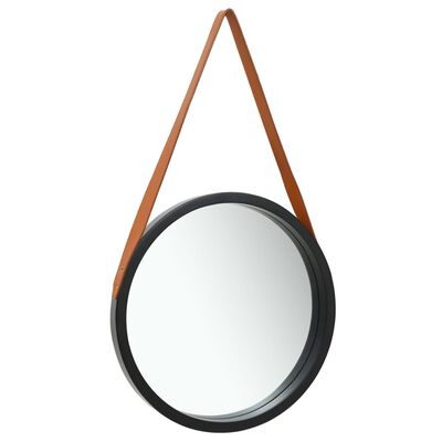vidaXL Specchio da Parete con Cinghia 50 cm Nero