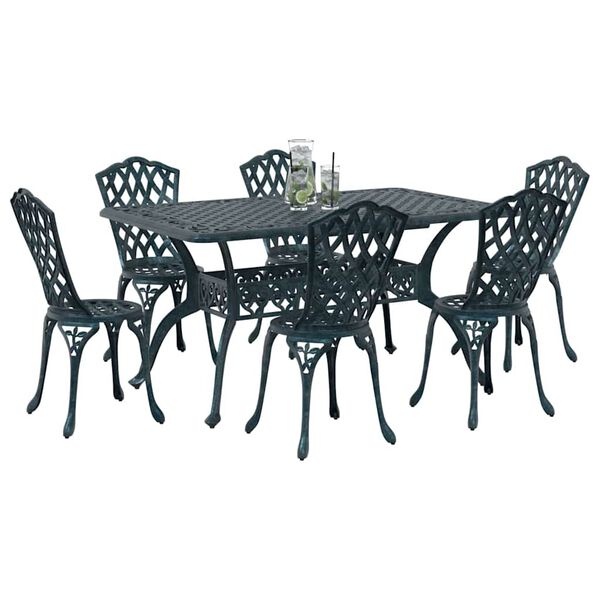 vidaXL Set da Pranzo per Giardino 7 pcs Verde Alluminio