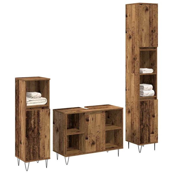 vidaXL Set di mobili per il bagno con lo scaffale 3 pcs Legno vecchio