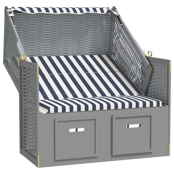 vidaXL Strandkorb con Tettoia Polyrattan e Legno Massello Blu e Bianco