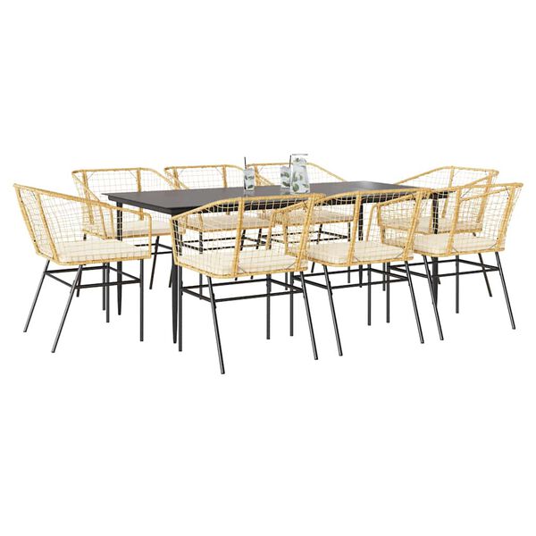 vidaXL Set da Pranzo da Giardino 9 pz con Cuscini Polyrattan Vetro