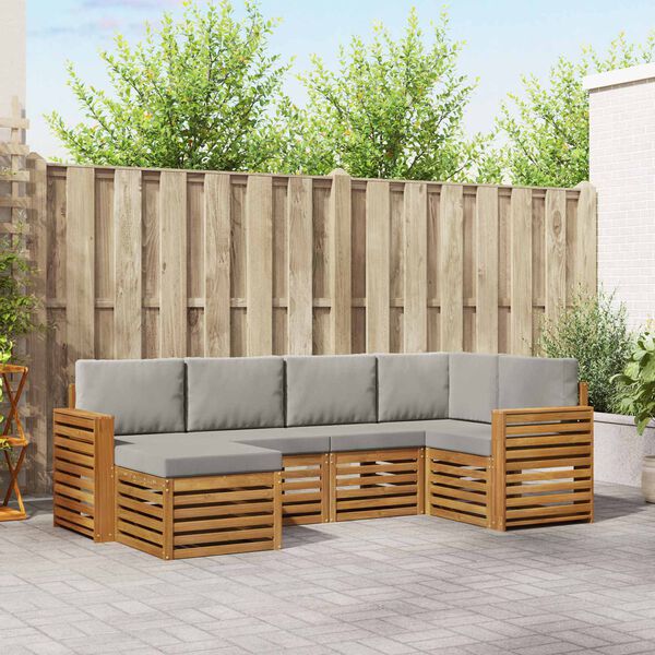 vidaXL Set divano sezionale con cuscino 6 pcs Grigio Naturale e Chiaro