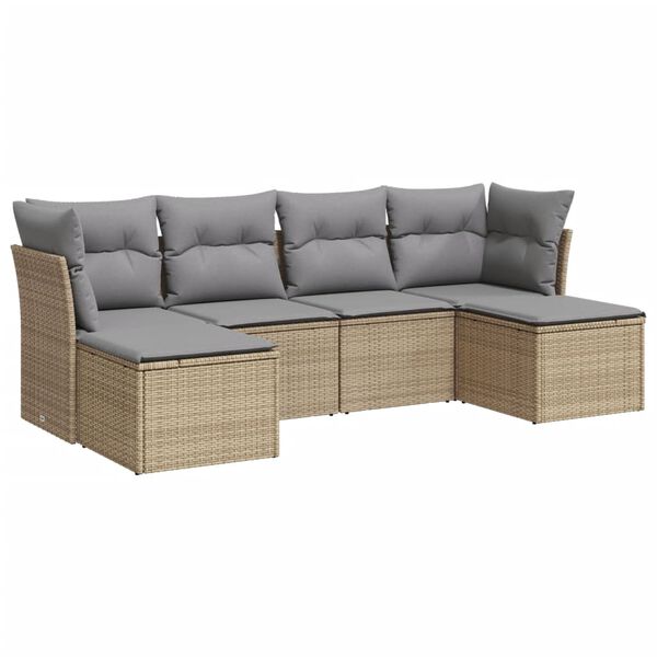 vidaXL Set Divano da Giardino 6 pz con Cuscini Beige in Polyrattan