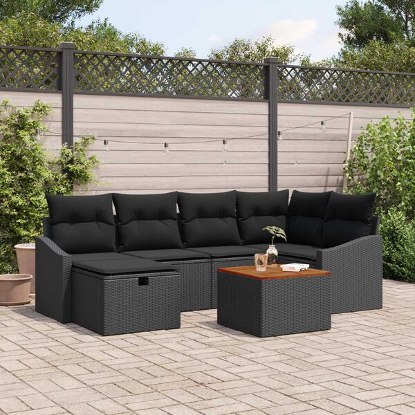 vidaXL Set Divano da Giardino con cuscino 7 pcs Nero Poly Rattan