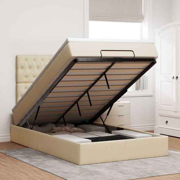 vidaXL Struttura Letto Pouf con Materasso Crema 120x200 cm in Tessuto