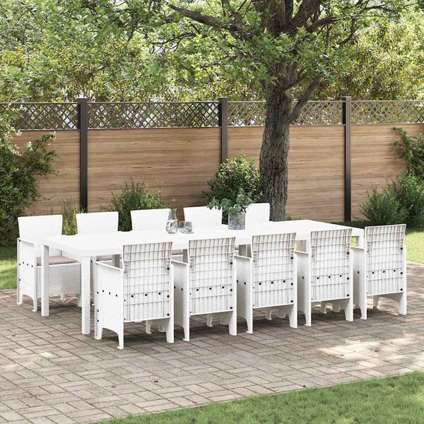 vidaXL Set da Pranzo per Giardino con cuscino 11 pcs Bianco e Taupe